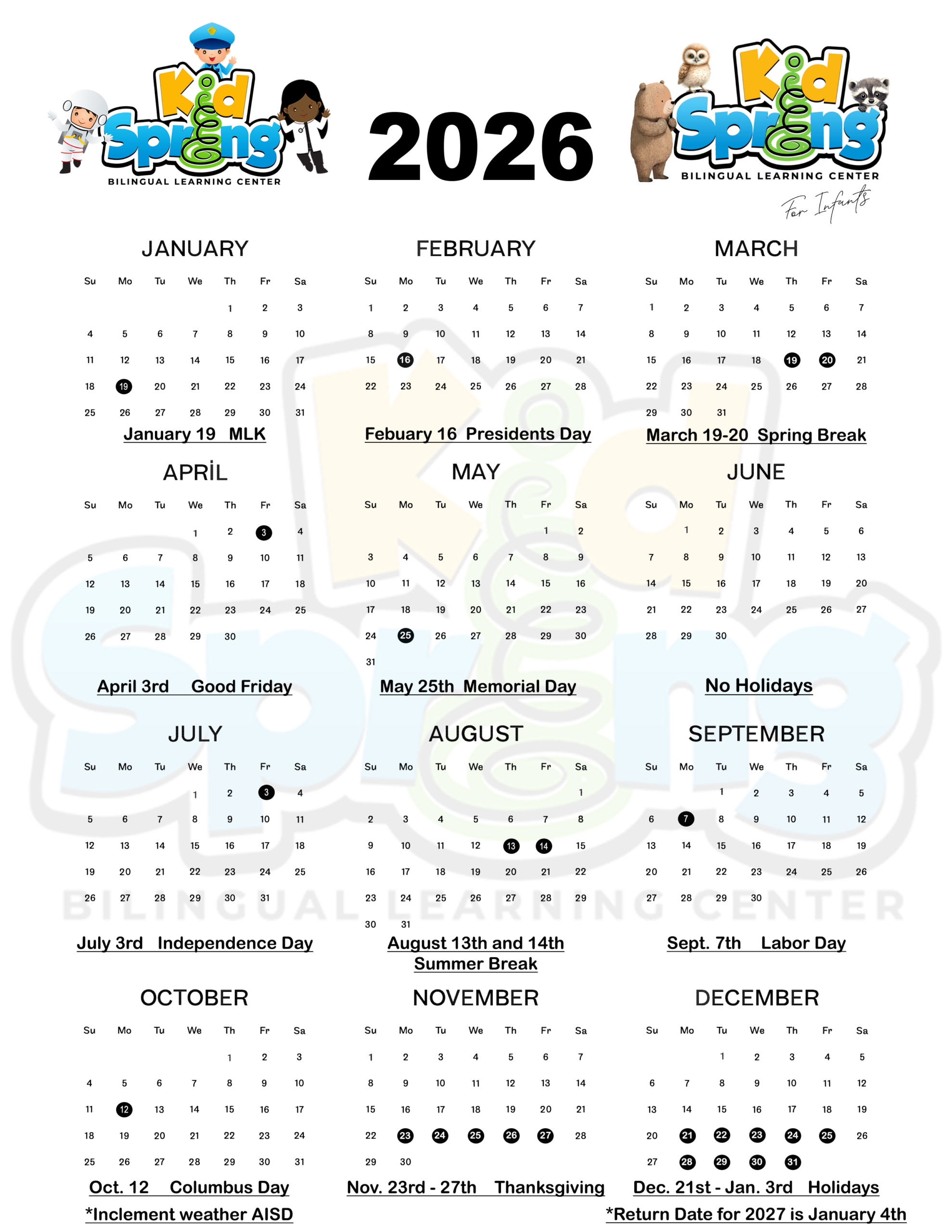KidSpring Calendar 2026 – KidSpring.me